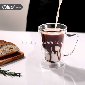 Tasse à café en verre isolé à double paroi avec poignée